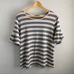 Pleione Striped Ruffle Sleeve Top